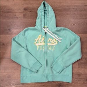 Aero Vintage Y2K Full Zip Hoodie Aqua Blue Embroidered